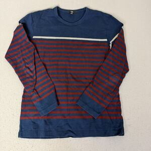 GU Uniqlo Men's Large Navy Red Striped Long Sleeve Cotton T-Shirt
